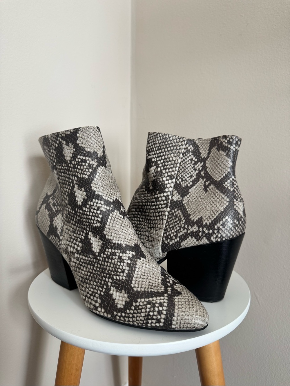 Dolce Vita Black and Silver Snake-Print Ankle Boots